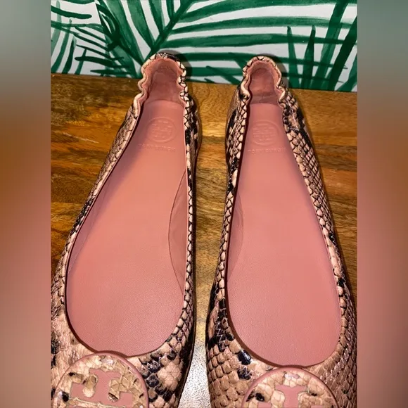 Tory Burch Meadowsweet Pink Snakeskin Ballet Flats Women’s 8