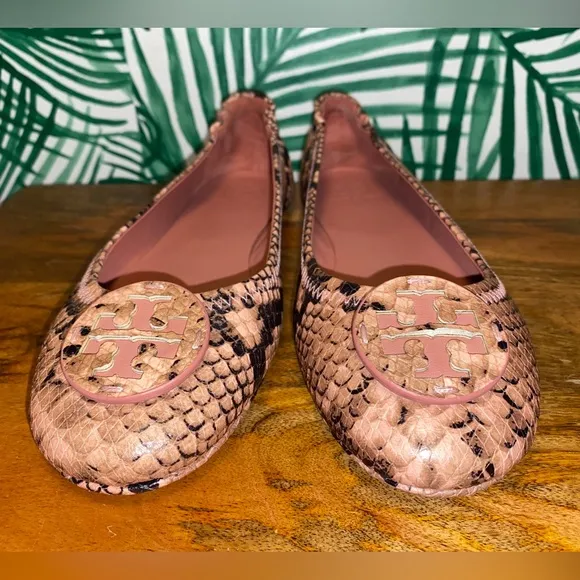 Tory Burch Meadowsweet Pink Snakeskin Ballet Flats Women’s 8