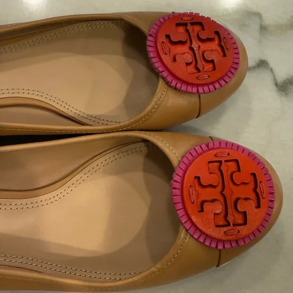 Tory Burch Miller Fringe Flats Size 8 Tan Pink