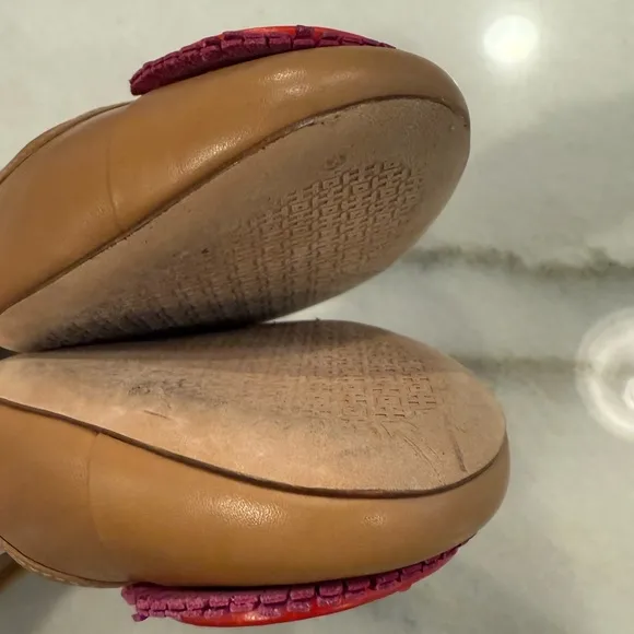 Tory Burch Miller Fringe Flats Size 8 Tan Pink