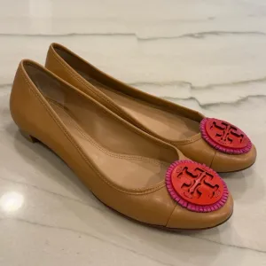 Tory Burch Miller Fringe Flats Size 8 Tan Pink