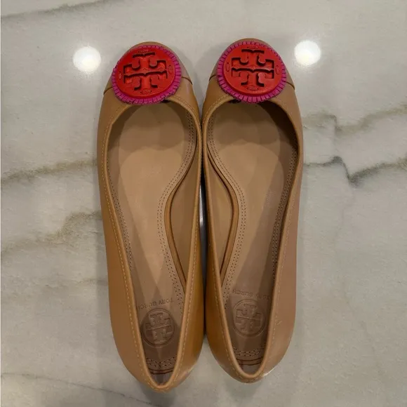 Tory Burch Miller Fringe Flats Size 8 Tan Pink