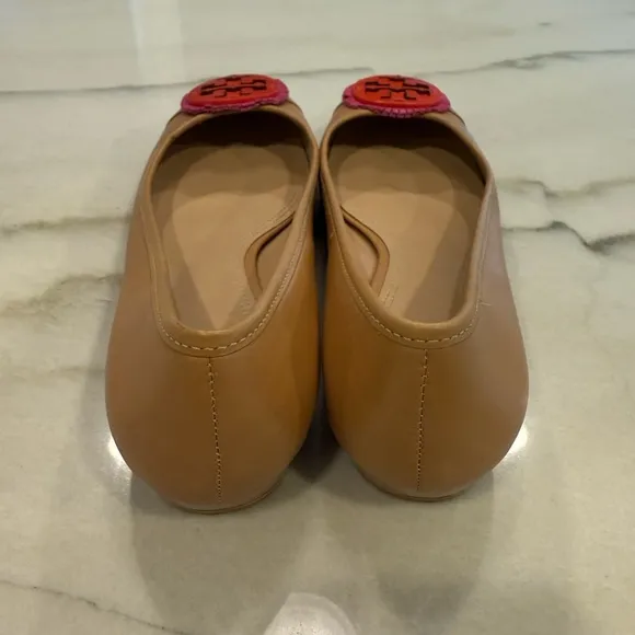 Tory Burch Miller Fringe Flats Size 8 Tan Pink