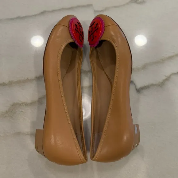 Tory Burch Miller Fringe Flats Size 8 Tan Pink