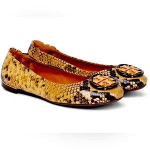 Tory Burch Minnie Ballet Snake Printed Leather Flats Size 10.5M