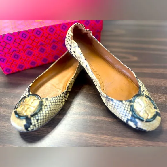 Tory Burch Minnie Ballet Snake Printed Leather Flats Size 10.5M