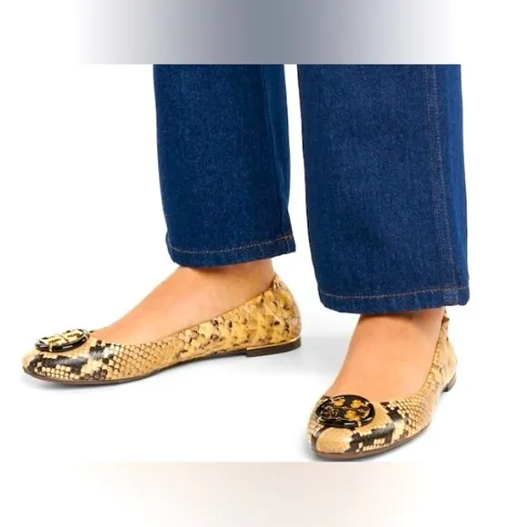 Tory Burch Minnie Ballet Snake Printed Leather Flats Size 10.5M