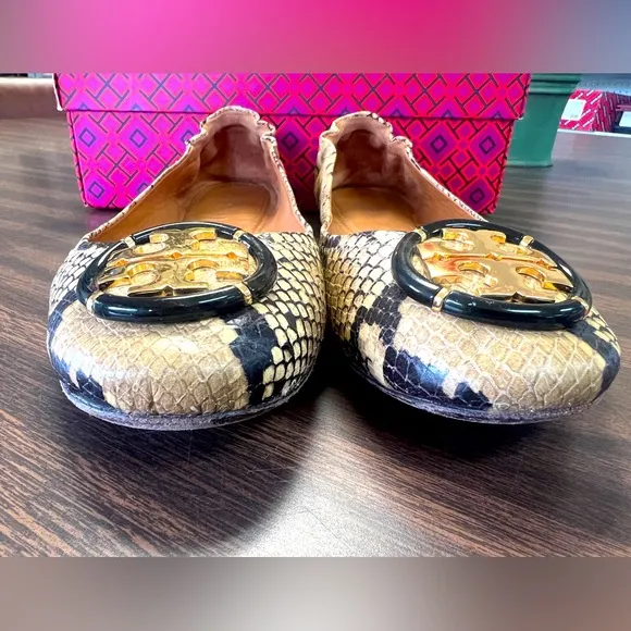 Tory Burch Minnie Ballet Snake Printed Leather Flats Size 10.5M