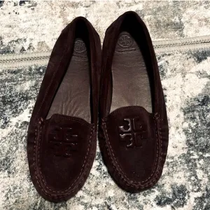 Tory burch Moccasins Maroon suede leather Loafers EUC!