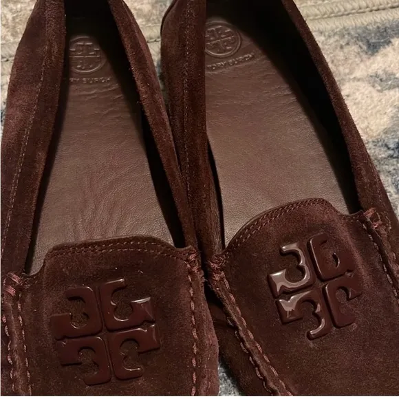 Tory burch Moccasins Maroon suede leather Loafers EUC!