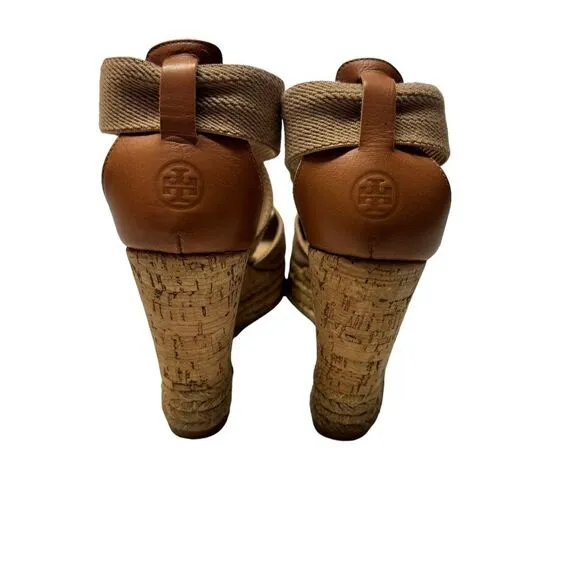 Tory Burch ‘Natanya’ Linen Blend Cork Espadrille Wedges Size 11