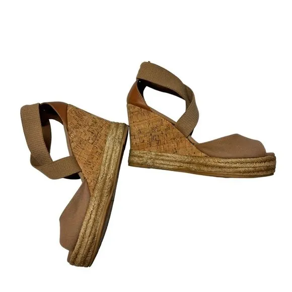 Tory Burch ‘Natanya’ Linen Blend Cork Espadrille Wedges Size 11