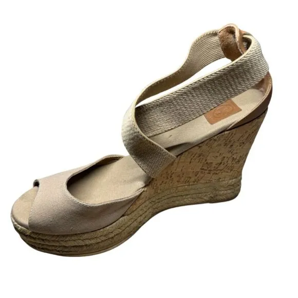 Tory Burch ‘Natanya’ Linen Blend Cork Espadrille Wedges Size 11