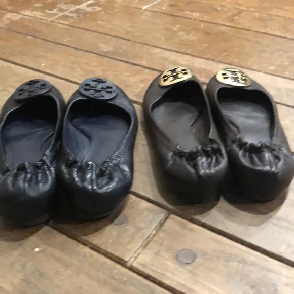 Tory Burch navy blue and Brown Leather Ballet Flats