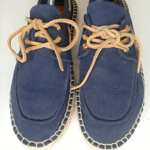 Tory Burch Navy Blue Blanton Canvas Boat Platform Espadrille Sz 11