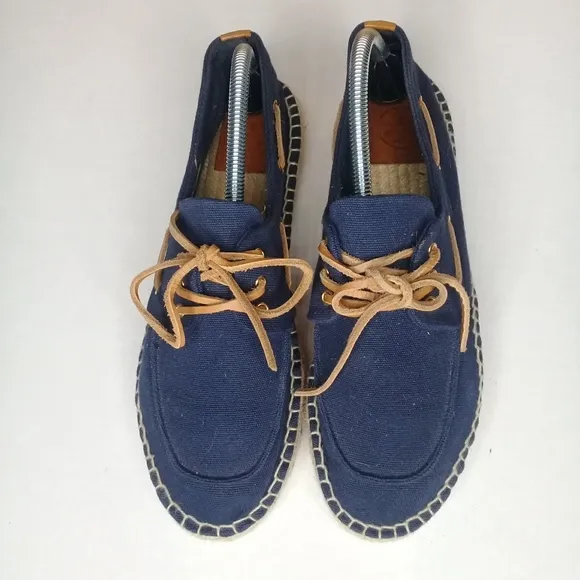 Tory Burch Navy Blue Blanton Canvas Boat Platform Espadrille Sz 11