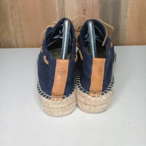 Tory Burch Navy Blue Blanton Canvas Boat Platform Espadrille Sz 11