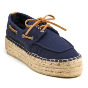 Tory Burch Navy Blue Blanton Canvas Boat Platform Espadrille Sz 11