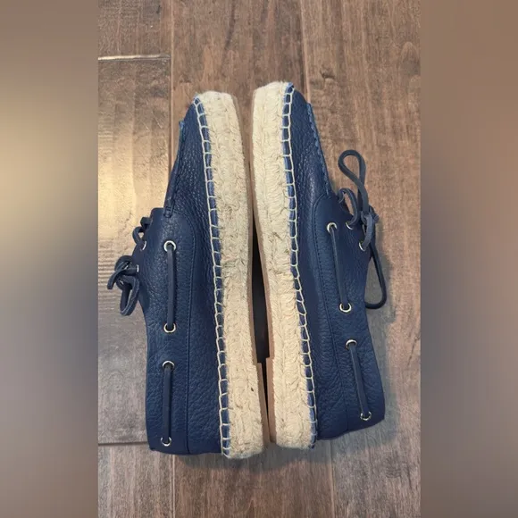 Tory Burch Navy Leather Espadrille Boat Shoes.  Size 8.  New, no box.