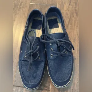 Tory Burch Navy Leather Espadrille Boat Shoes.  Size 8.  New, no box.