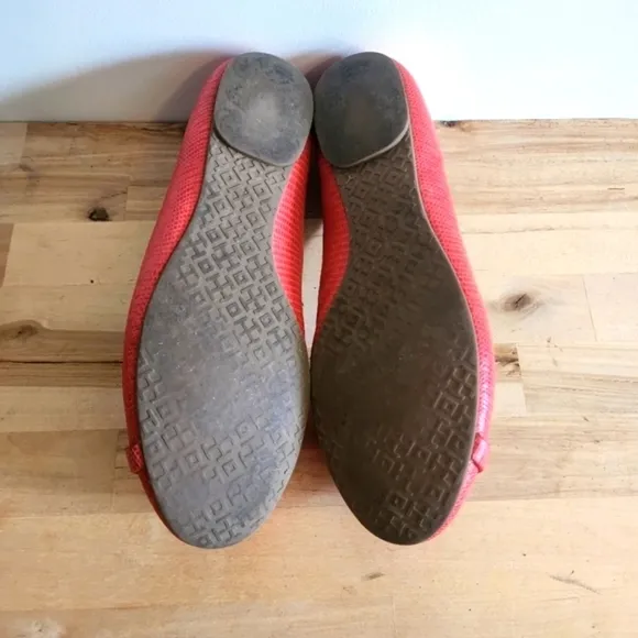 TORY BURCH ORANGE/MELON MINI MILLER LIZARD PRINT LEATHER FLATS SIZE 8