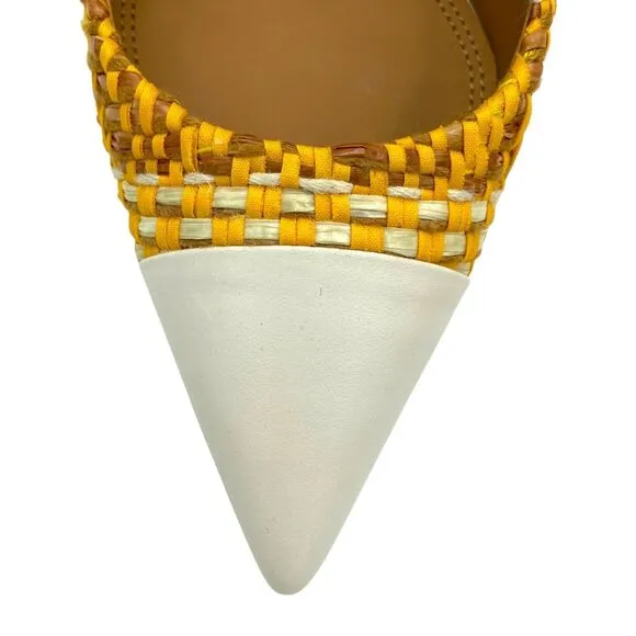 Tory Burch Penelope Yellow Textured Woven Cap Pumps Shoes Women's Size 6M NWB
