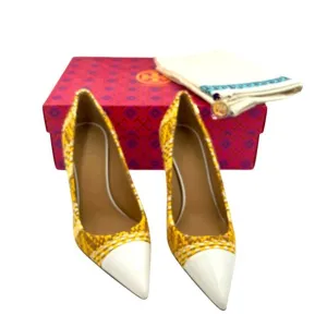 Tory Burch Penelope Yellow Textured Woven Cap Pumps Shoes Women's Size 6M NWB