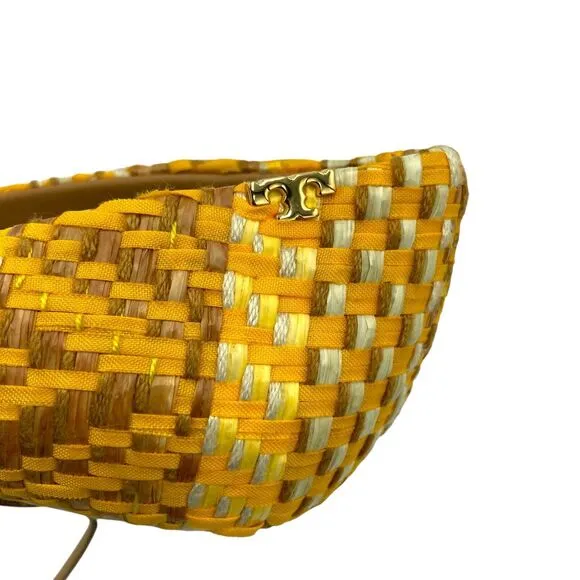 Tory Burch Penelope Yellow Textured Woven Cap Pumps Shoes Women's Size 6M NWB