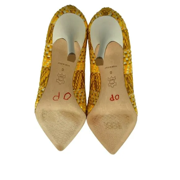 Tory Burch Penelope Yellow Textured Woven Cap Pumps Shoes Women's Size 6M NWB