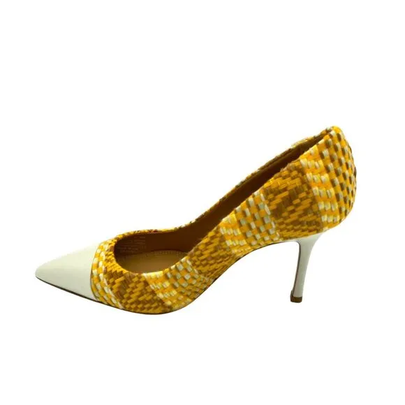 Tory Burch Penelope Yellow Textured Woven Cap Pumps Shoes Women's Size 6M NWB