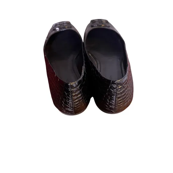 Tory Burch Perfect Black Georgia Ballet Flats Croc Patent Leather Square Toe 8M