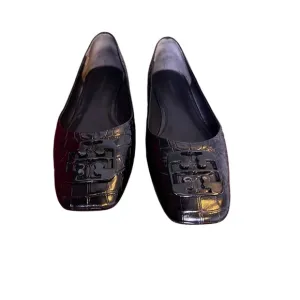 Tory Burch Perfect Black Georgia Ballet Flats Croc Patent Leather Square Toe 8M
