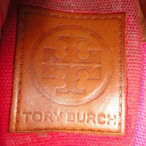 TORY BURCH Pink &amp; Red Woven Peep Toe Wedges Sandals Rope Size 6B
