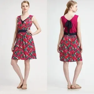 Tory Burch Pink Tulip Augustina Floral Summer Mini Dress V-neck Size Small