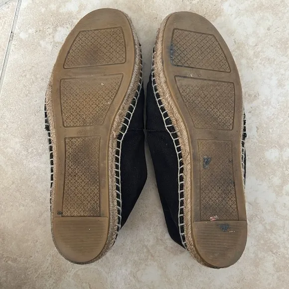 Tory Burch Poppy Black Espadrille Flats Size 10 Canvas/Patent Leather