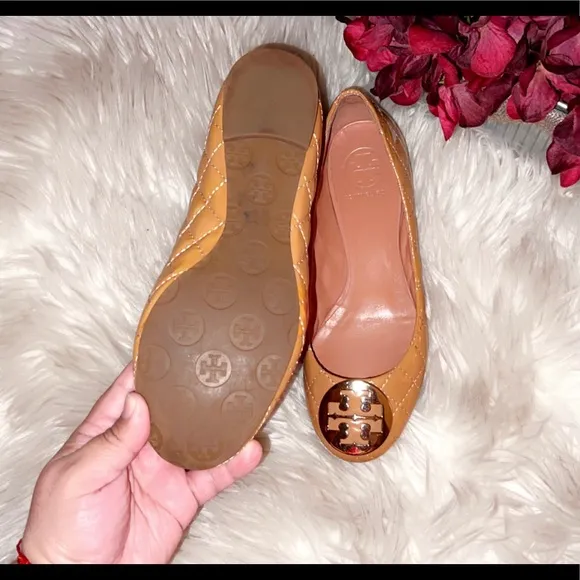 TORY BURCH Quilted Patent Leather Nude Flat
