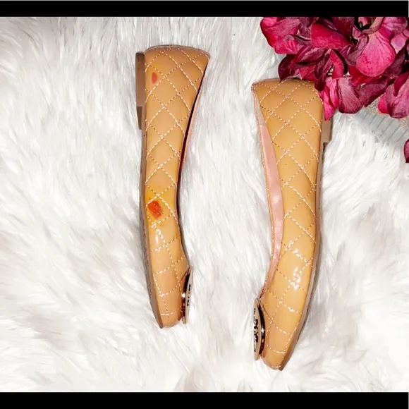 TORY BURCH Quilted Patent Leather Nude Flat