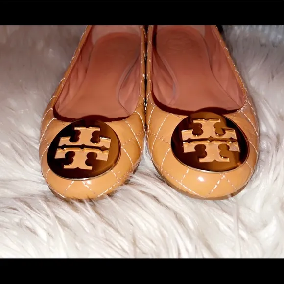 TORY BURCH Quilted Patent Leather Nude Flat