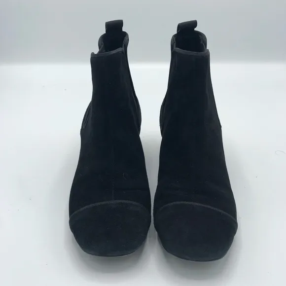 TORY BURCH Regina Suede Ankle Boot Bootie Black Gold Hexagon Heeled Boots 6 Tory