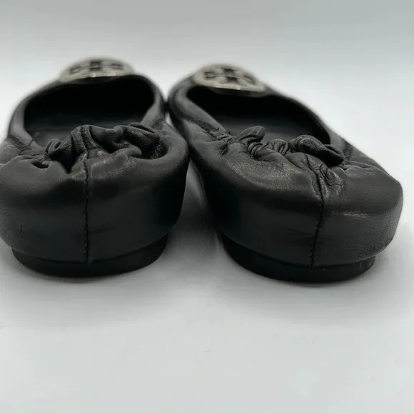 Tory Burch Reva Ballet Flats Leather Black Silver size 7