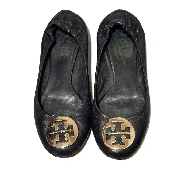 Tory Burch Reva Black Leather Ballet Flats