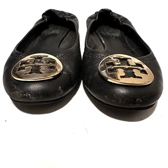 Tory Burch Reva Black Leather Ballet Flats
