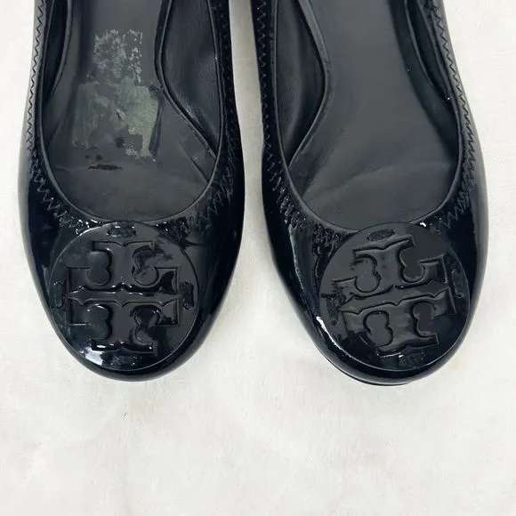 TORY BURCH Reva Black Patent Leather Ballet Flats Size 4M