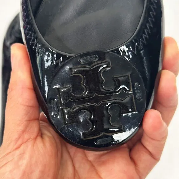 TORY BURCH Reva Black Patent Leather Ballet Flats Size 4M
