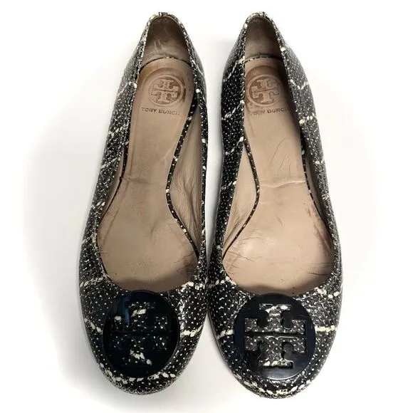 Tory Burch Reva Mojave Snakeskin Leather Flats Size 9.5