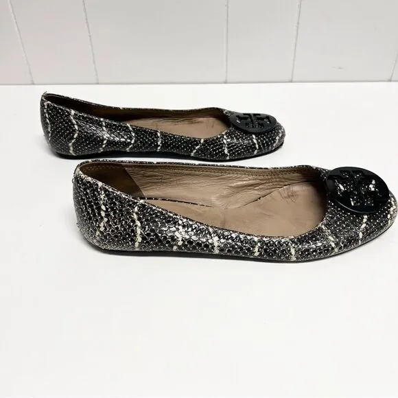 Tory Burch Reva Mojave Snakeskin Leather Flats Size 9.5