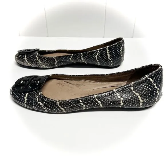 Tory Burch Reva Mojave Snakeskin Leather Flats Size 9.5