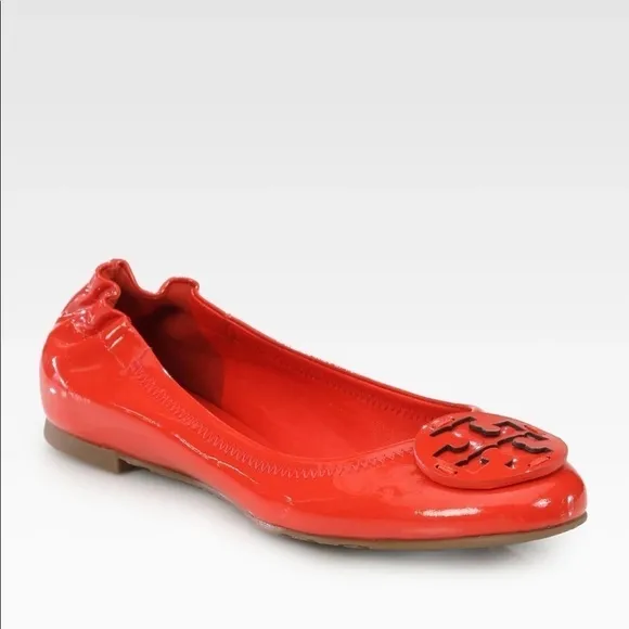 Tory Burch Reva Patent Leather Logo Ballet Flats in Red Size 6.5
