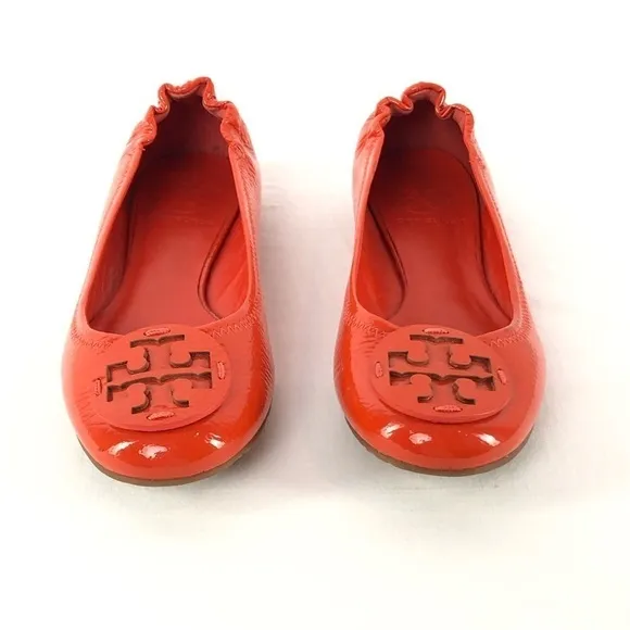Tory Burch Reva Patent Leather Logo Ballet Flats in Red Size 6.5