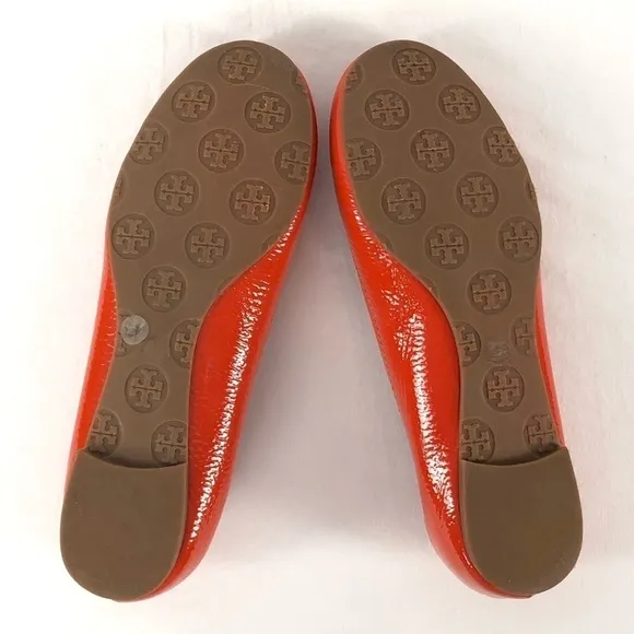 Tory Burch Reva Patent Leather Logo Ballet Flats in Red Size 6.5